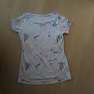 💲1⃣▶▶Cleo Pink and Gray Floral Short Sleeve Top Stretchy
